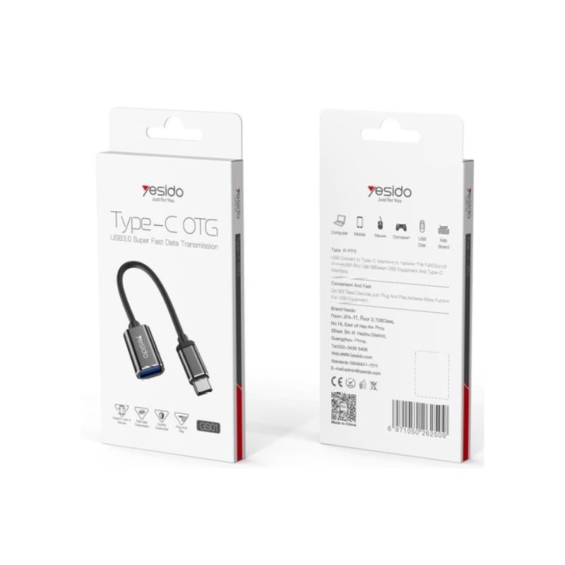 YESIDO ADAPTER OTG GS01 TYPE-C MALE - USB FEMALE 10CM BLACK