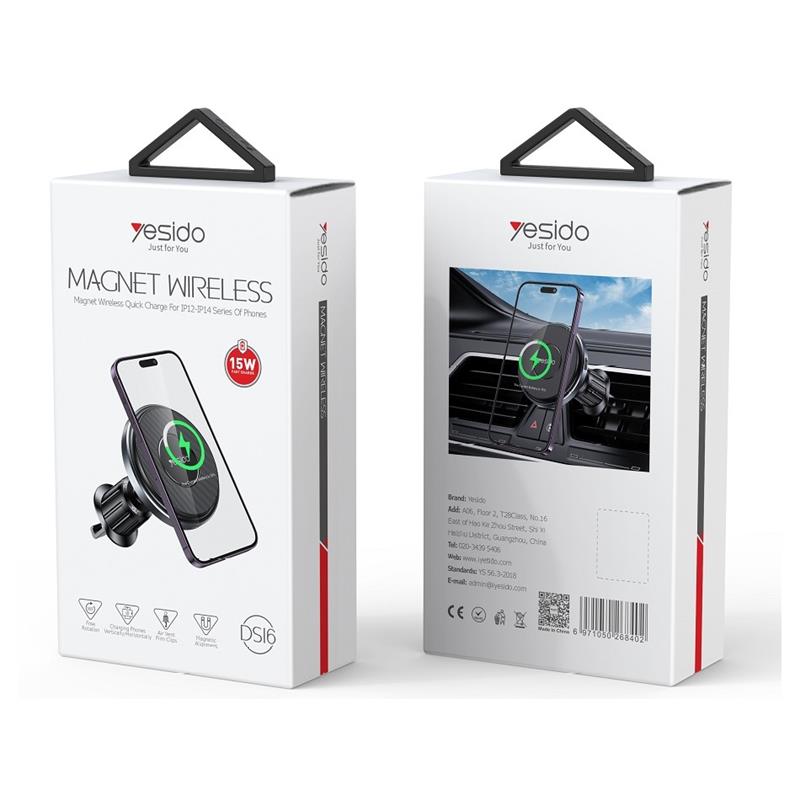 YESIDO MAGNETIC CAR HOLDER C190 FOR VENT , MAGSAFE 15W, BLACK