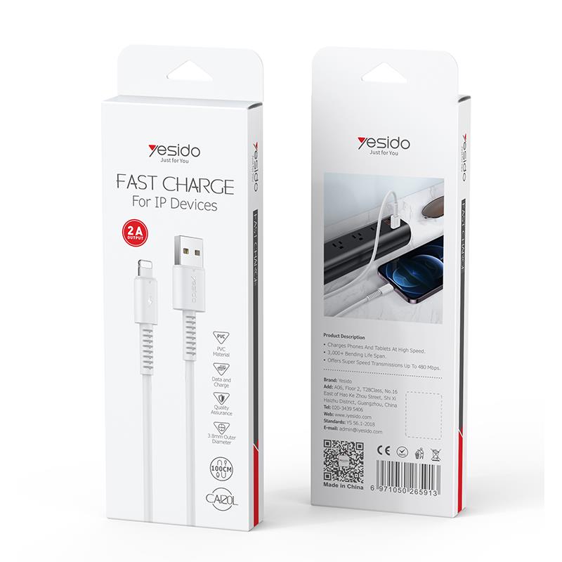 YESIDO CABLE CA120 180W USB/TYPE-C 1M PVC 2A WHITE