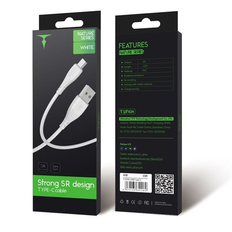 CABLE T-PHOX NATURE TYPE-C WHITE 1.2M 3A