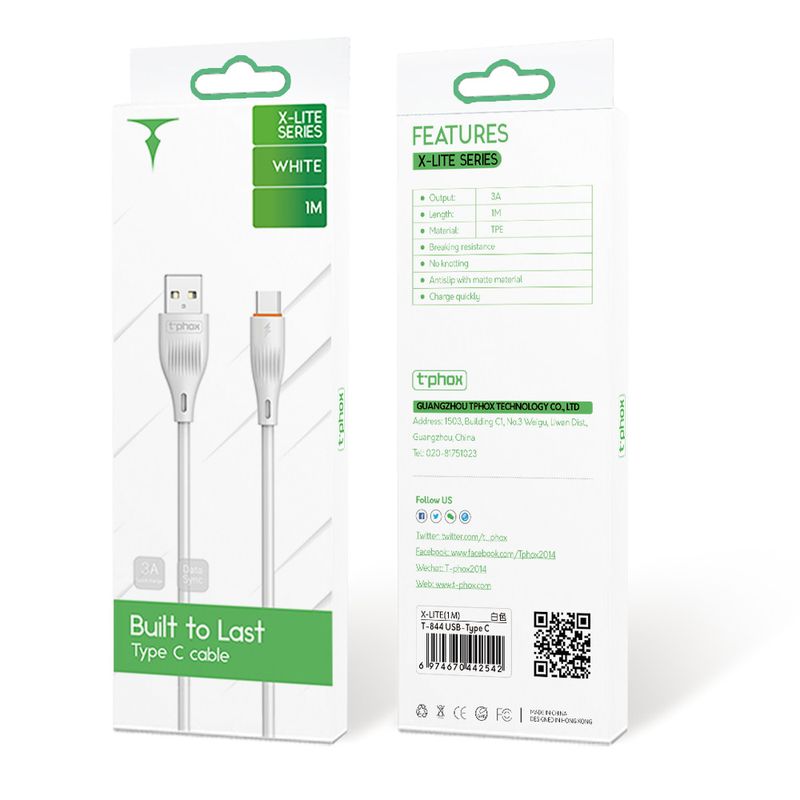 T-PHOX CABLE X-LITE TYPE-C WHITE 1M 3A