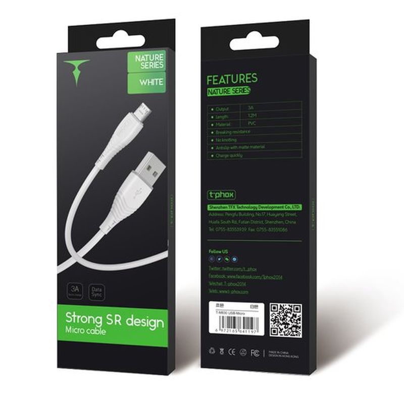 CABLE T-PHOX NATURE MICRO USB WHITE 1.2M 3A