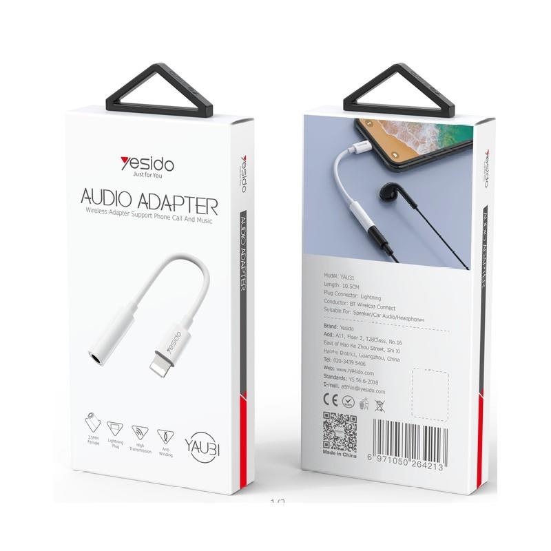 YESIDO AUDIO CABLE YAU31 LIGHTNING/3,5mm AUX FEMALE 12CM WHITE