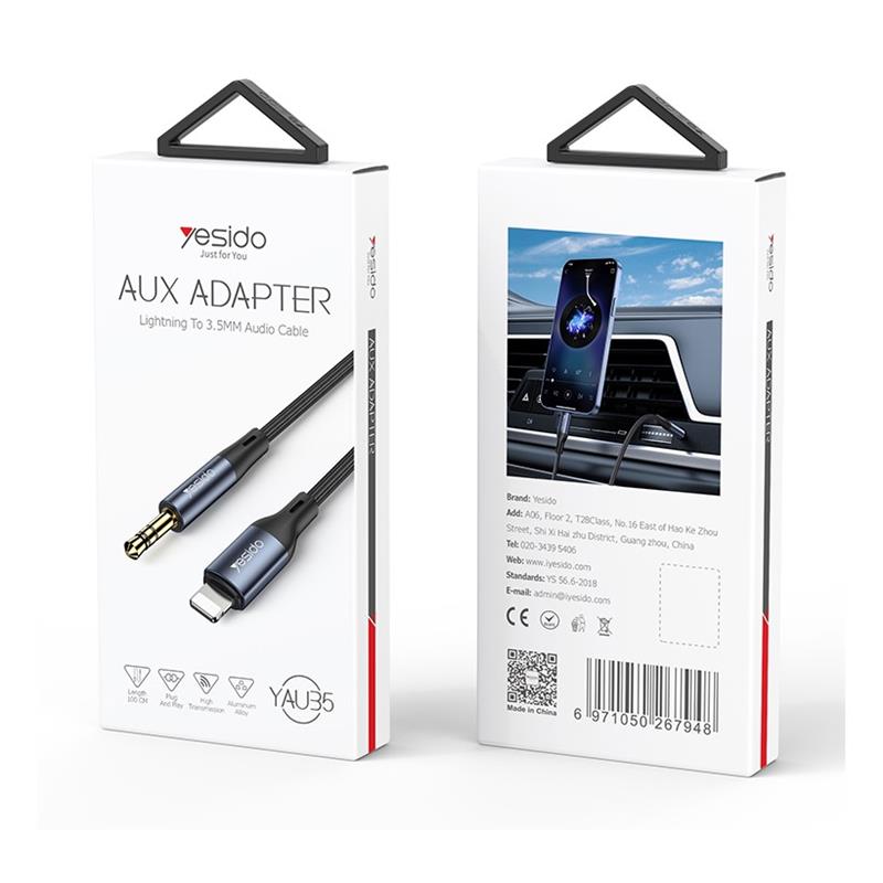 YESIDO AUDIO CABLE YAU35 LIGHTNING/3,5mm AUX MALE 1M WHITE