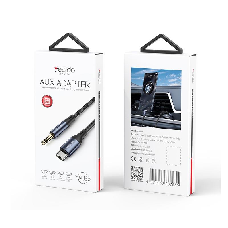 YESIDO AUDIO CABLE YAU36 TYPE-C/3,5mm AUX MALE 1M BLACK