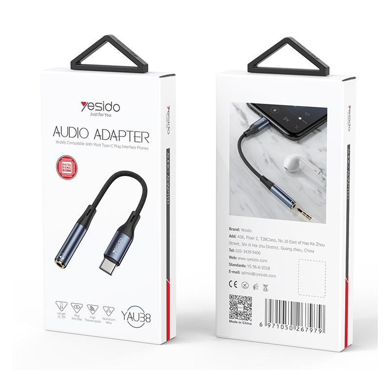 YESIDO AUDIO CABLE YAU38 TYPE-C/3,5mm AUX FEMALE 12CM BLACK