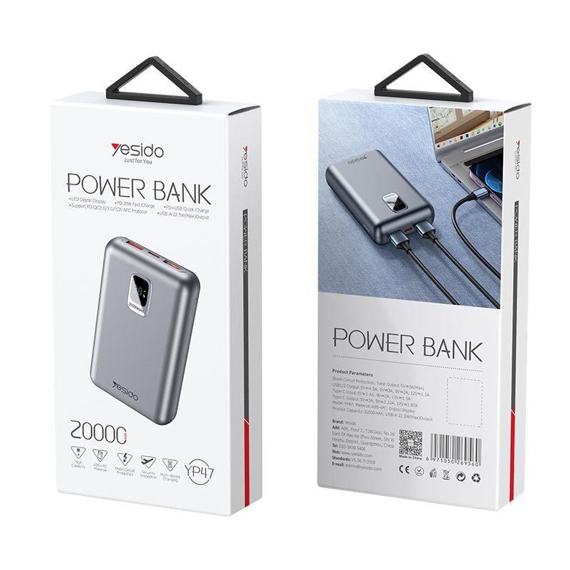 yesido Powerbank YP47 20 000 mAh 22.5W  + PD 20W led silver