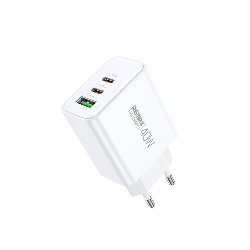 REMAX WALL CHARGER KIDDY SERIES 40W 1xUSB/2xUSB-C WHITE