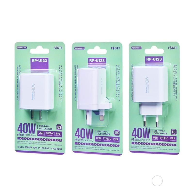 REMAX WALL CHARGER KIDDY SERIES 40W 1xUSB/2xUSB-C WHITE