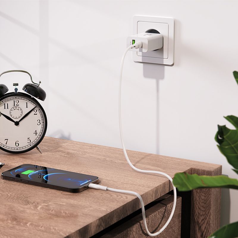 WALL CHARGER T-PHOX SPEEDY USB-C 20W/USB 18W PD QC + CABLE LIGHTNING 1M WHITE