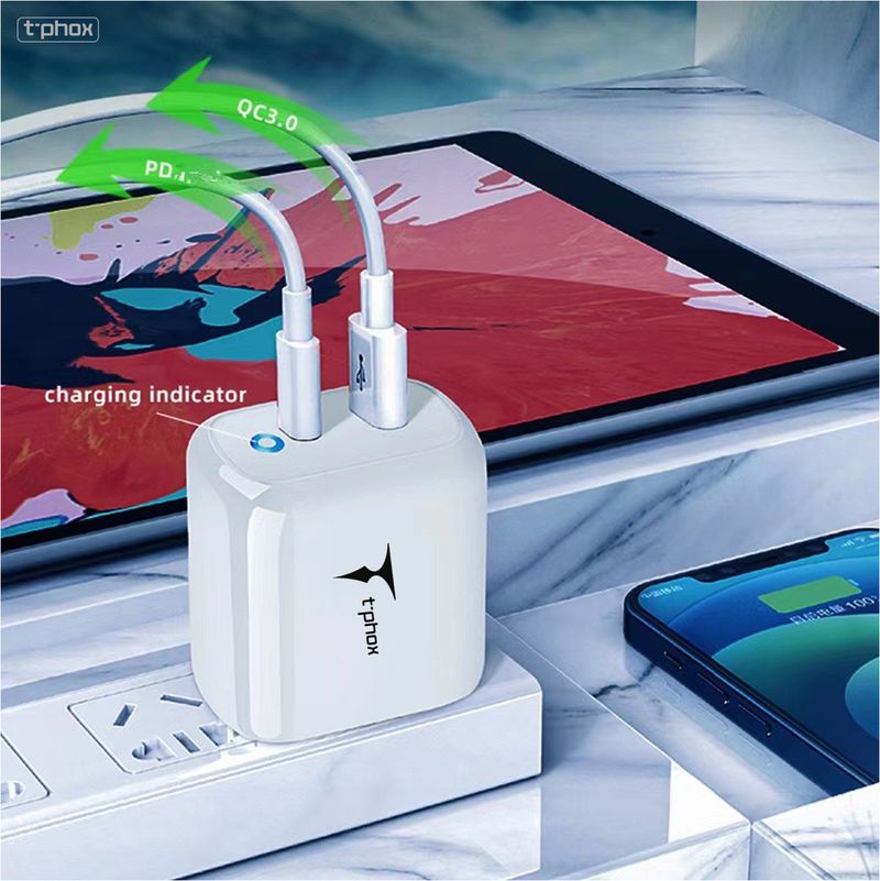 WALL CHARGER T-PHOX GLORY 45W USB/USB-C WHITE