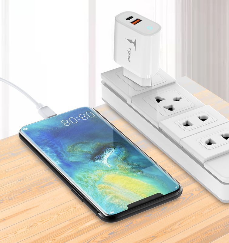 WALL CHARGER T-PHOX GLORY 45W USB/USB-C WHITE