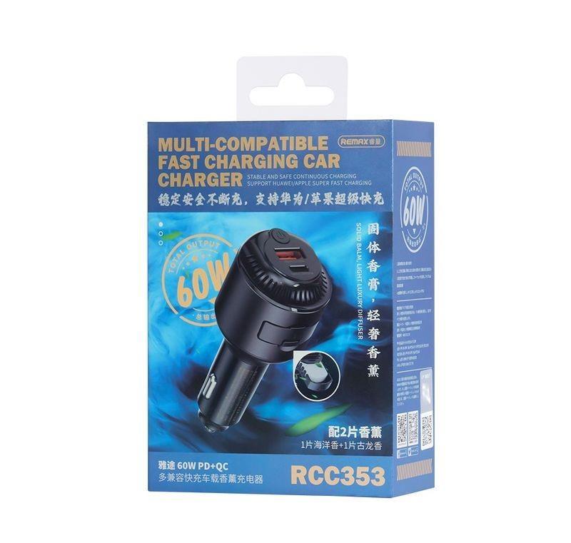 REMAX CAR CHARGER YATOY SERIES WITH SCENT 60W PD QC RCC353 1xUSB + 1XuSB-C BLACK