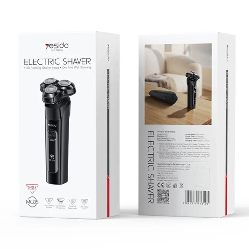 YESIDO  Electric Shaver MG05 600mAh IPX7 + 3 Steel Blades, BLACK