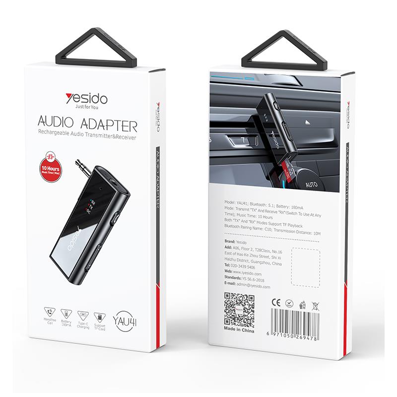 YESIDO YAU41 TRANSMITTER BT + ADAPTER 3,5MM AUDIO (2IN1) BLACK