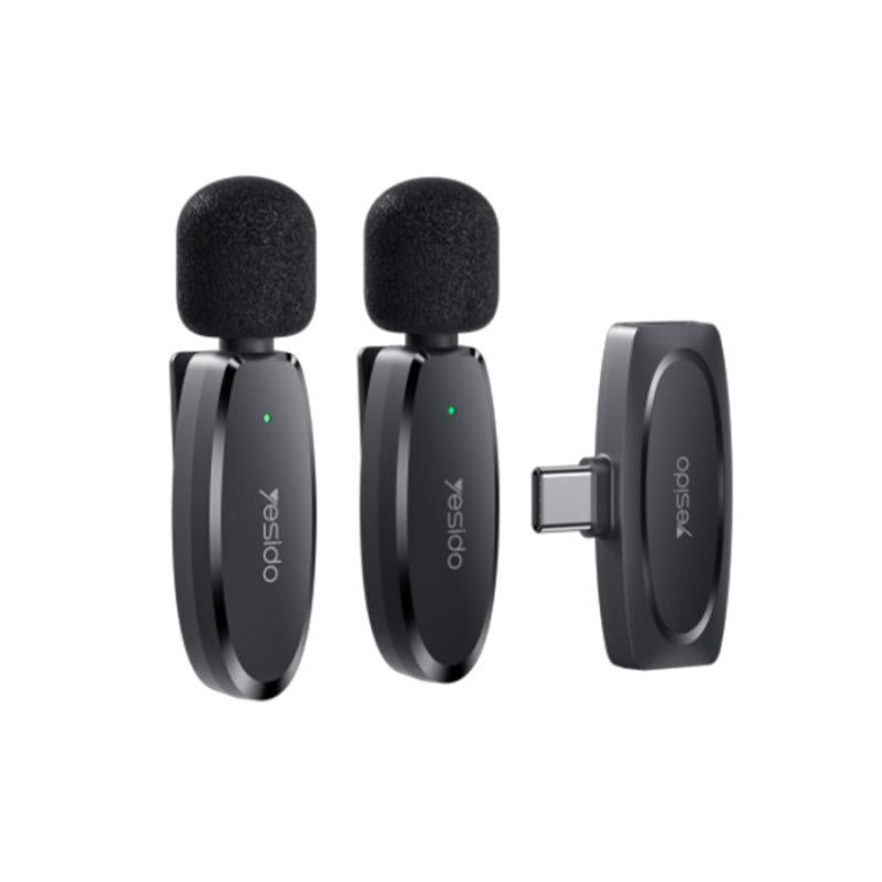 YESIDO KR13 MICROPHONE MEMS 2PCS WITH CLIP TYPE-C  WIRELESS 2,4GHz BLACK