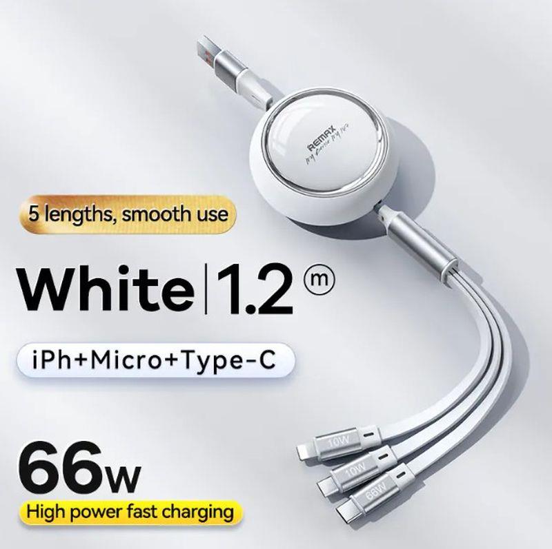 CABLE REMAX LINON SERIES 66W 3IN1 USB-C/MICRO/LIGHTNING RC-C029 WHITE