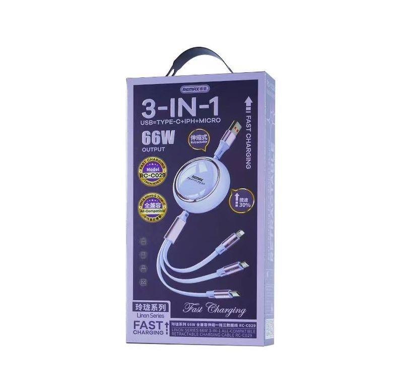 CABLE REMAX LINON SERIES 66W 3IN1 USB-C/MICRO/LIGHTNING RC-C029 WHITE