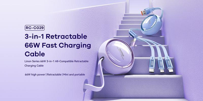 CABLE REMAX LINON SERIES 66W 3IN1 USB-C/MICRO/LIGHTNING RC-C029 PURPLE