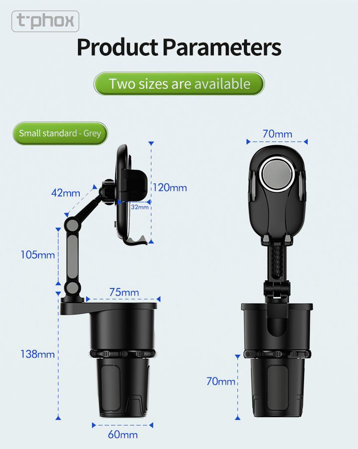 T-PHOX CAR HOLDER TH-07 WITH CUP HOLDER BLACK