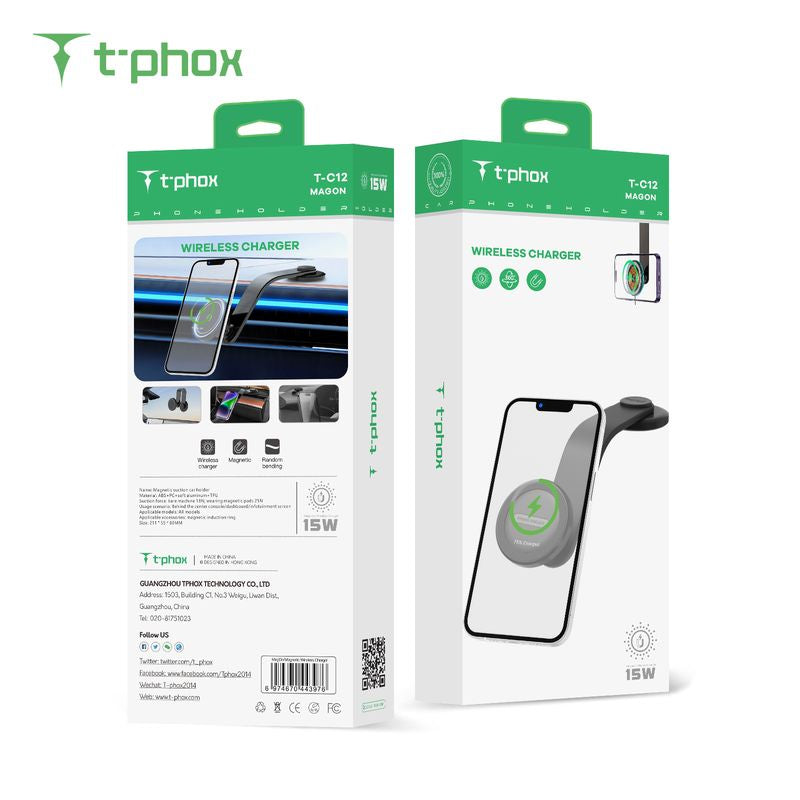 Support de voiture magnétique sans fil T-PHOX MAG ON 15W noir