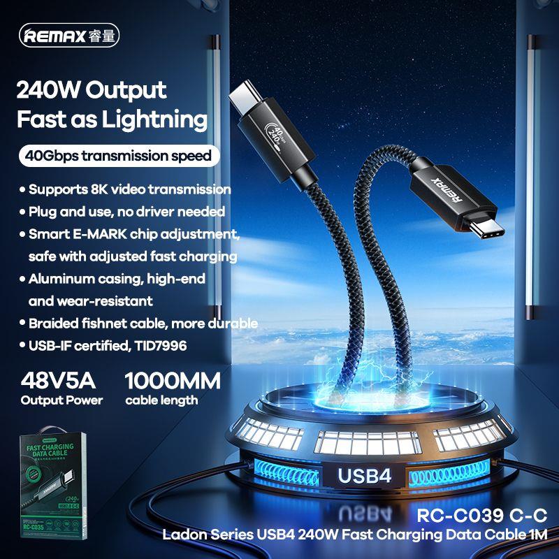 CABLE REMAX LADON SERIES 240W RC-C039 USB 4.0 USB-C/USB-C 1M BLACK