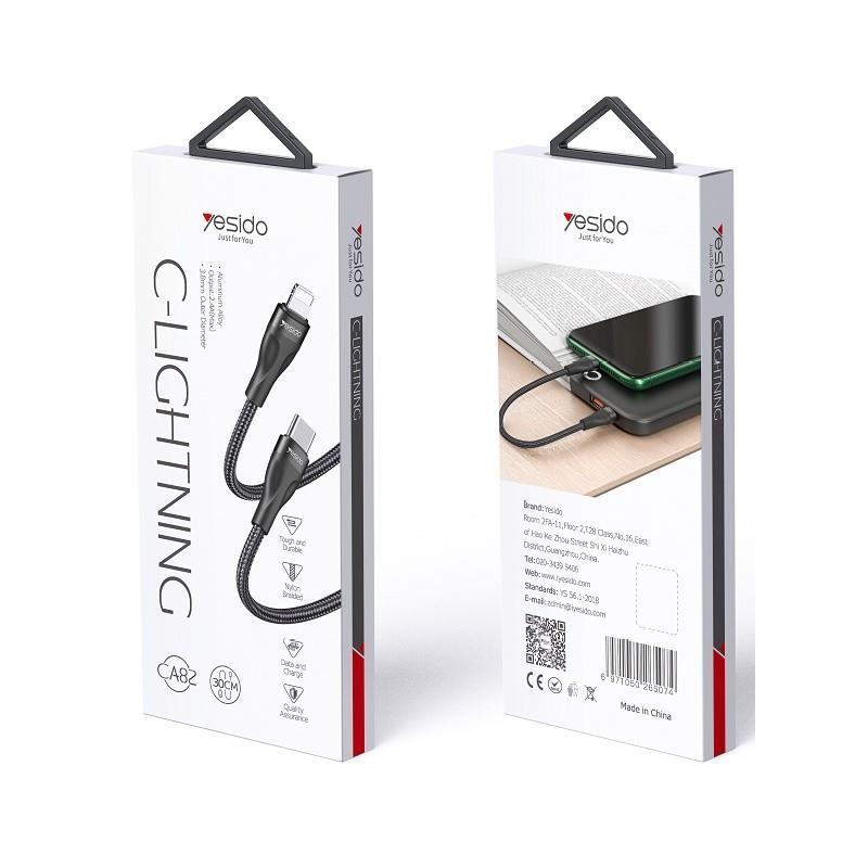 YESIDO CABLE CA82 12W TYPE-C/LIGHTNING  30CM 2,4A BLACK