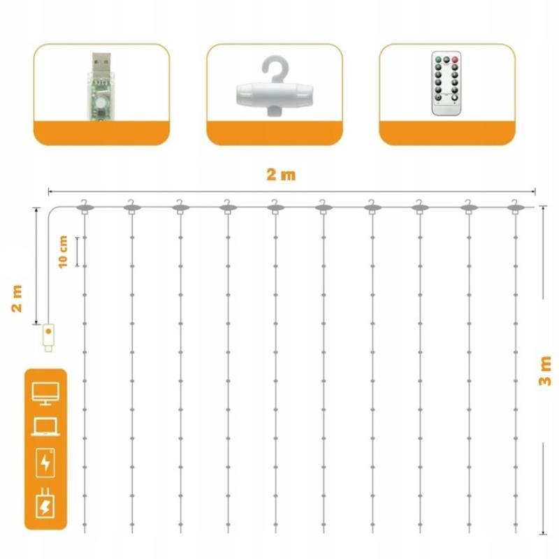 Rideau LED 100 Ampoules 3Mx1M Blanc Froid