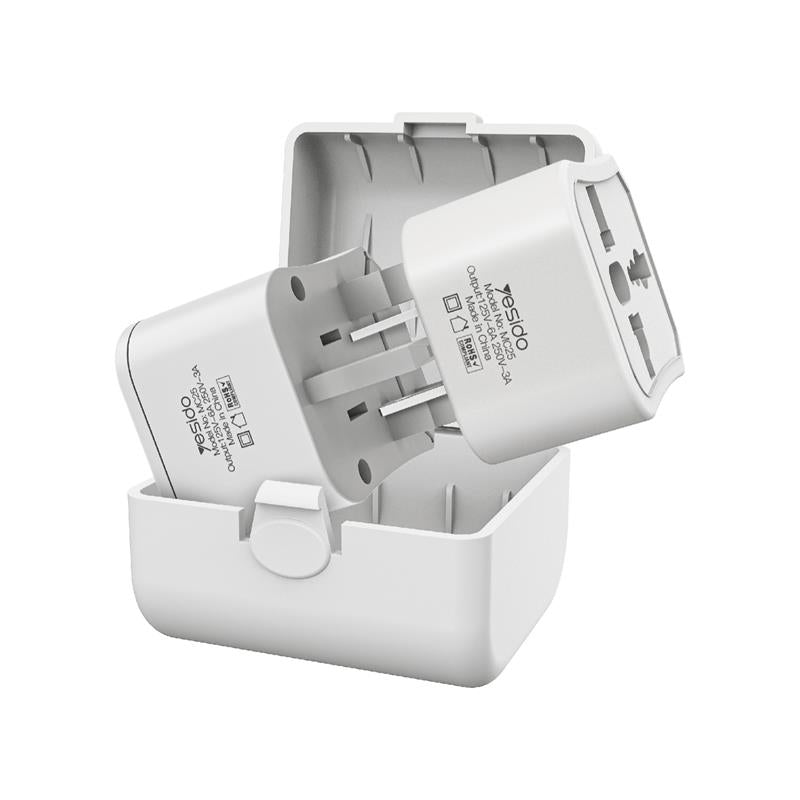 YESIDO UNIVERSAL ADAPTER MC25 750W 3A UK/EU/US/AU WHITE