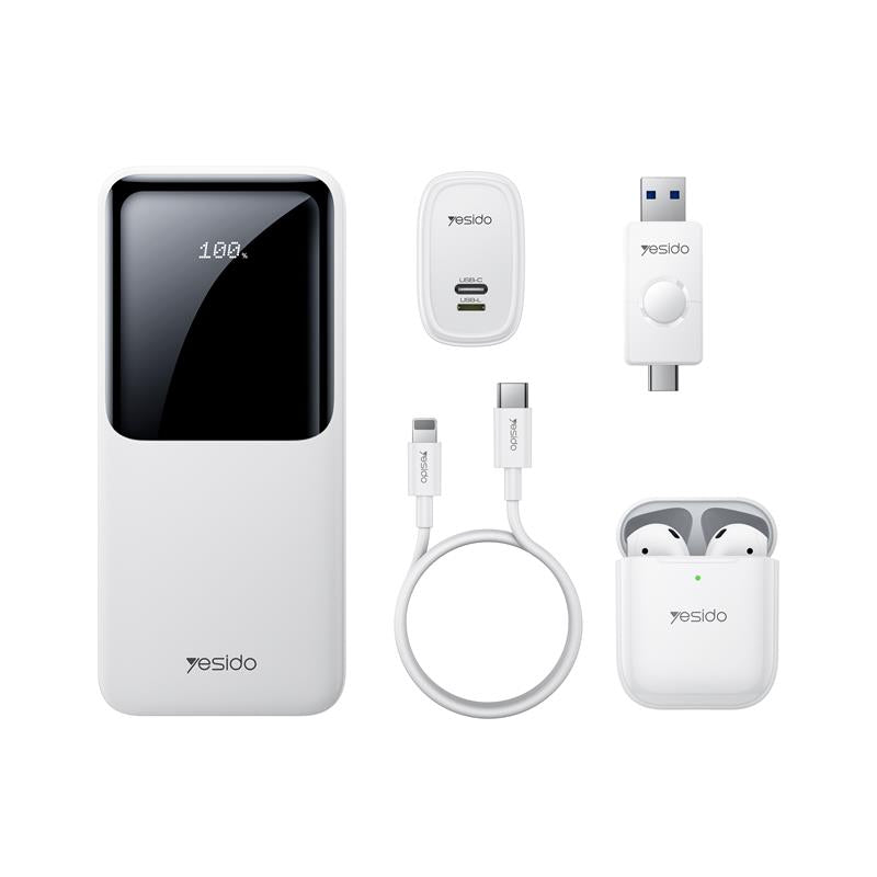 YESIDO POWERBANK CG10 EU 10 000mAh LED ( 5IN1 GIFT SET) WHITE