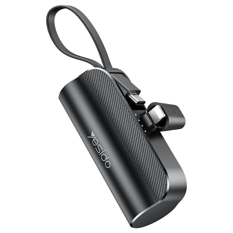 YESIDO POWERBANK YP68 5000 mAh 12W + USB-C CABLE, LIGHTNING CONNECTOR BLACK