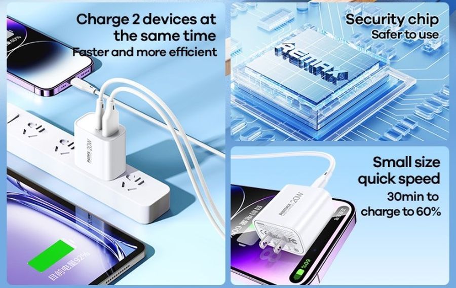 REMAX KIDDY SIERIES 20W WALL CHARGER RP-U120 USB/USB-C WHITE