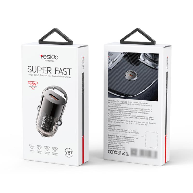 YESIDO CAR CHARGER Y67B PD 45W USB-C BLACK