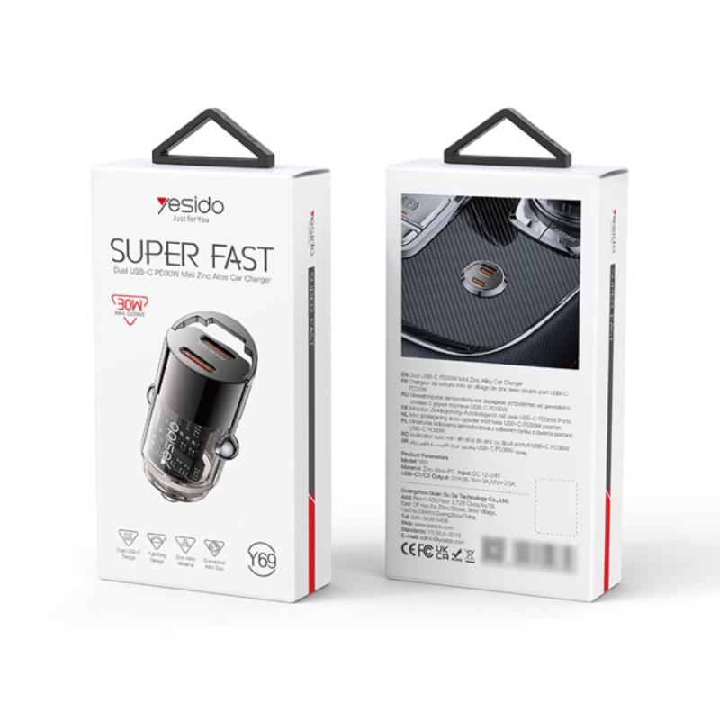 YESIDO CAR CHARGER Y69 PD 30W 2XUSB-C BLACK