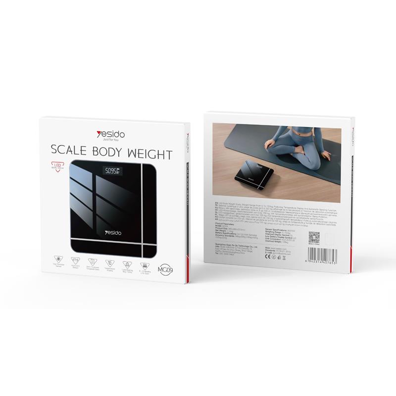 YESIDO ELECTRONIC BATHROOM SCALE MG09 UP TO 150KG BLACK
