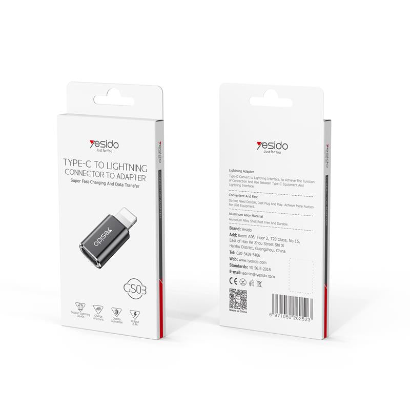 YESIDO ADAPTER OTG GS03 LIGHTNING MALE - TYPE-C FEMALE BLACK