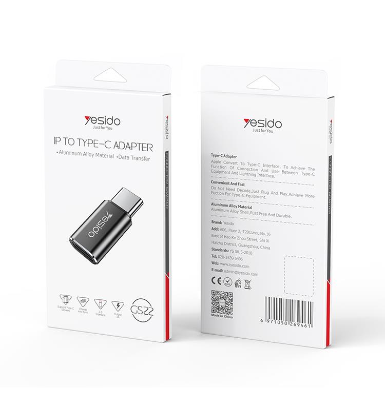 YESIDO OTG ADAPTER GS22 TYPE-C/LIGHTNING BLACK