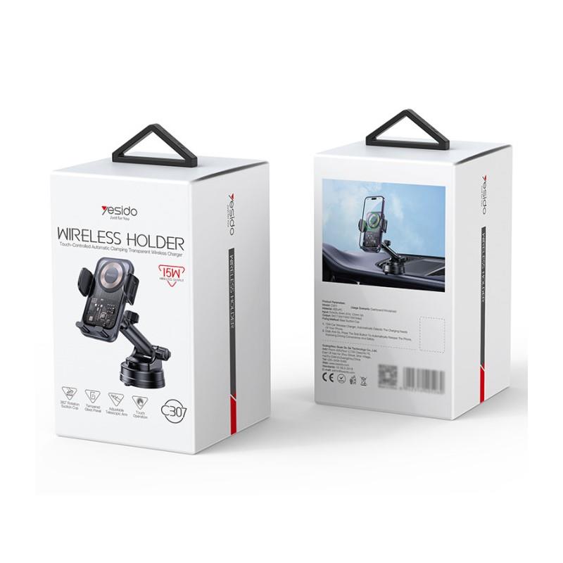 YESIDO CAR HOLDER C307 WIRELESS 15W BLACK