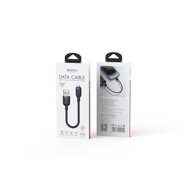 YESIDO CABLE CA131L 12W USB - LIGHTNING 0.3M 2.4A BLACK