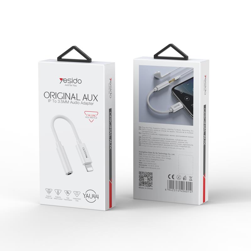 YESIDO AUDIO CABLE YAU44 LIGHTNIG/3,5MM AUX FEMALE 30CM WHITE