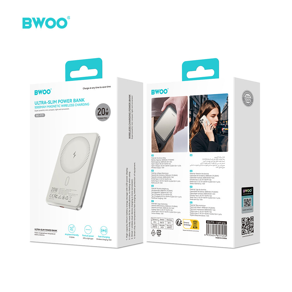 Chargeur BWOO Power Bank 5000mAh 20W magnétique ultra-slim P79