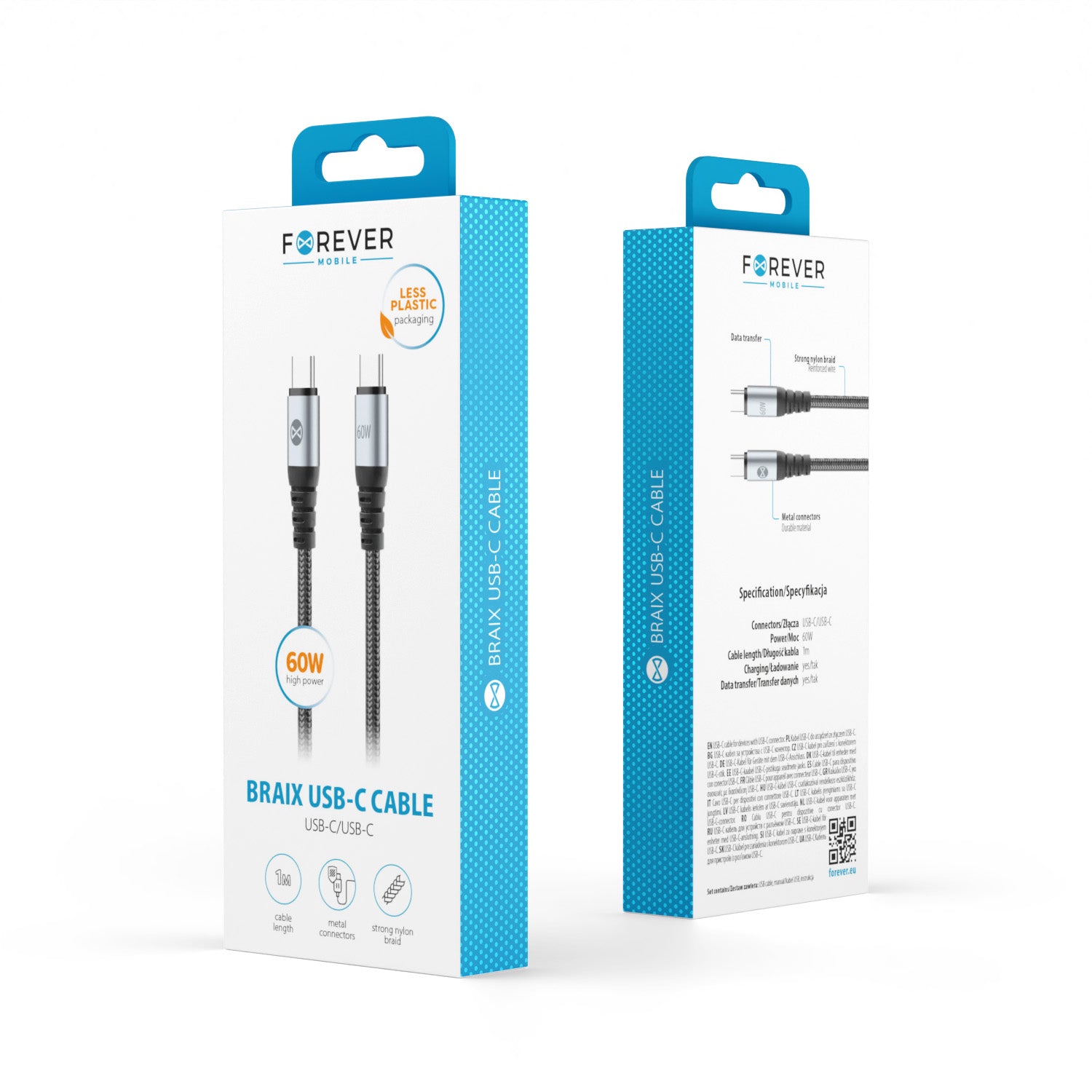 Forever Braix cable USB-C - USB-C 1,0 m 60W black