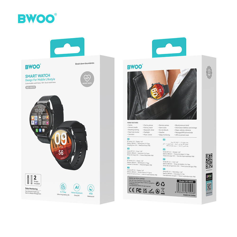 Montre connectée BWOO WA-10 1.32" AMOLED noir