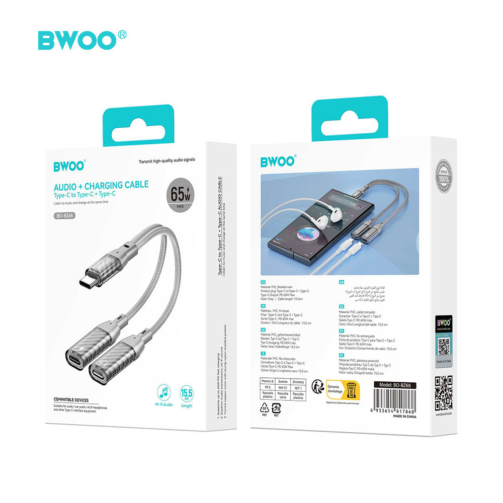 BWOO BZ68 2 in 1 Adapter USB C - 2 x USB C ports grey