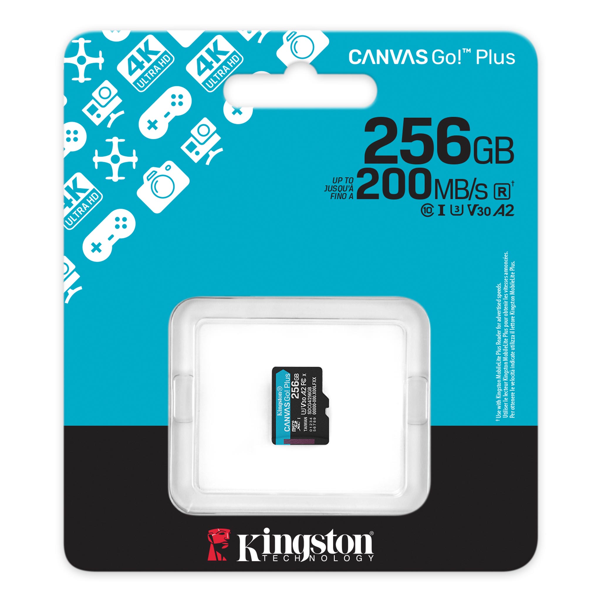 Kingston memory card 256GB microSDXC Canvas Go Plus Gen4 200R A2 U3 Single Pack w/o ADP