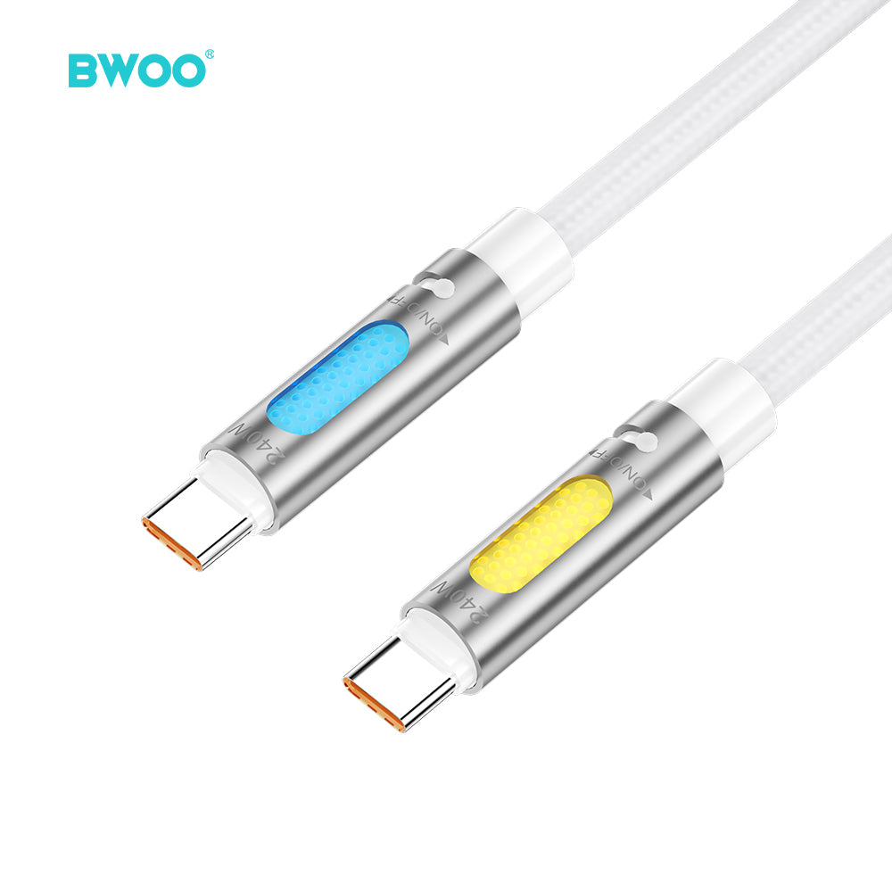 BWOO 240W Super Fast Charging Data Cable With RGB Light White X325C-C