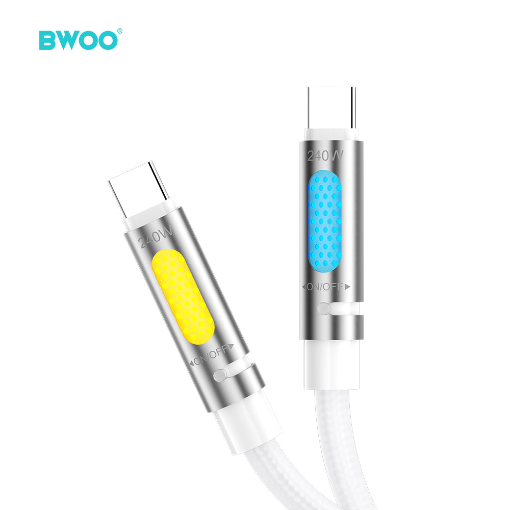 BWOO 240W Super Fast Charging Data Cable With RGB Light White X325C-C