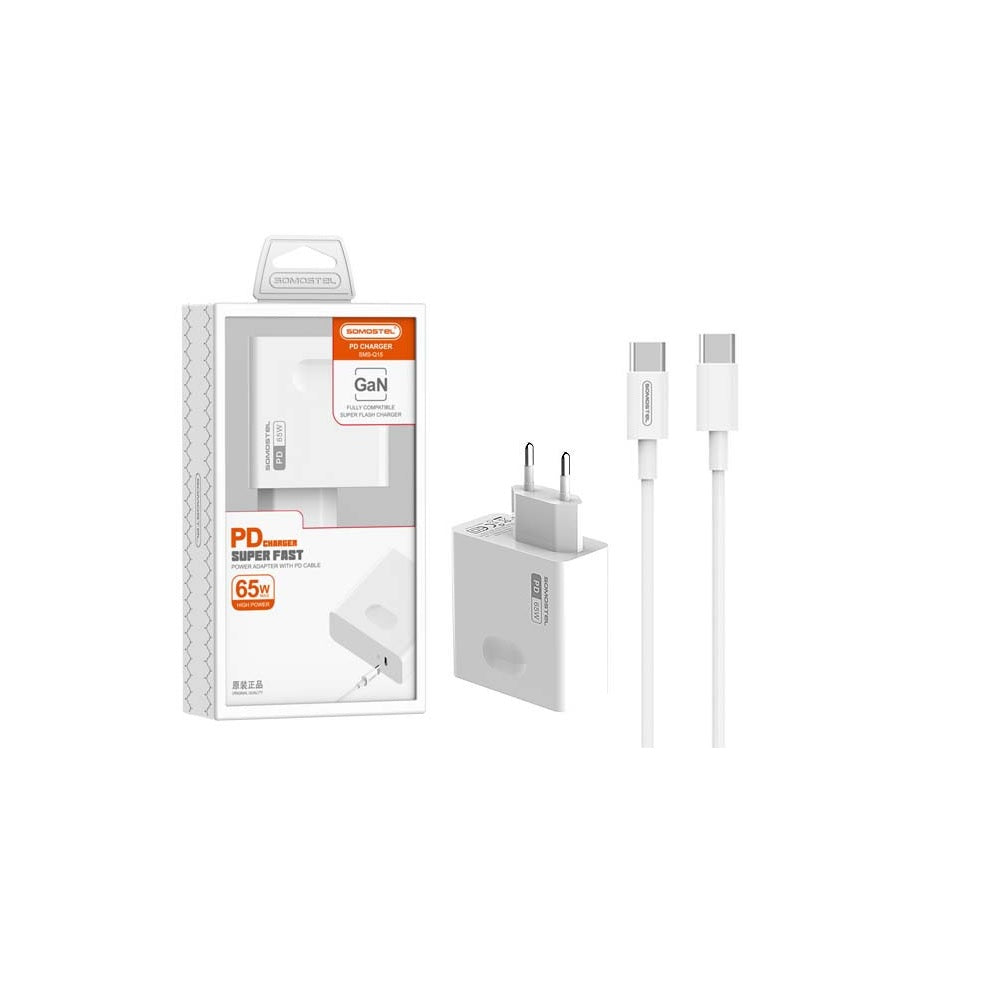 Ładowarka sieciowa Somostel SMS-Q15 Usb-C 65W + kabel Usb-c - Usb-c biała TTT