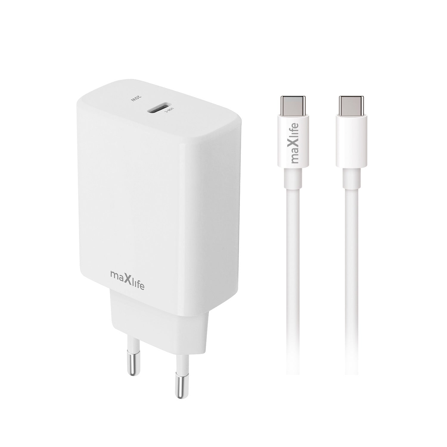 Maxlife MXTC-10-20C PD QC charger 1x USB-C 20W white + USB-C - USB-C cable 20W