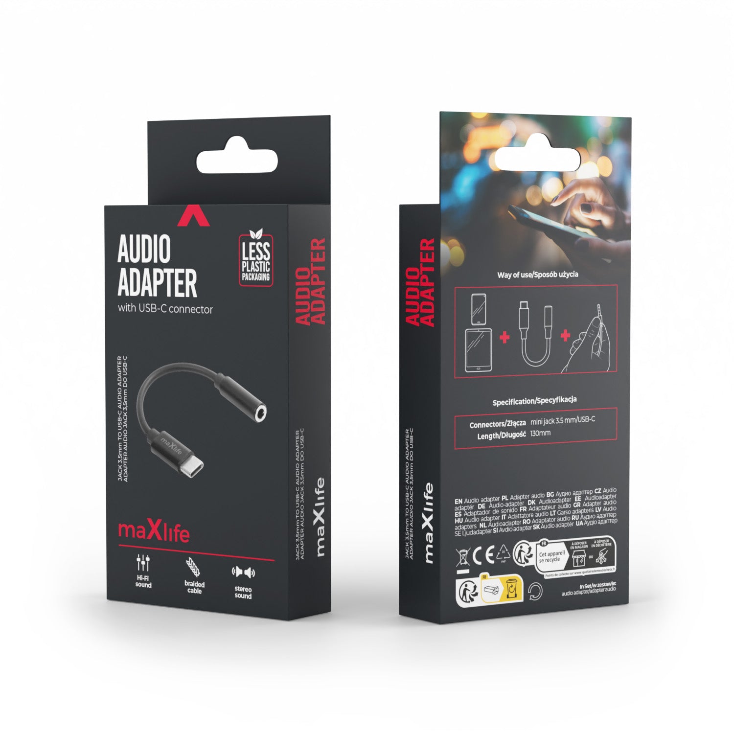 Maxlife adapter audio MXJC-02 jack 3,5 mm - USB-C black